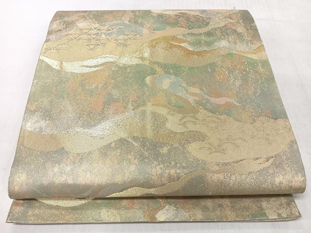 平和屋着物◎六通柄袋帯　霞文　金糸　正絹　逸品　CABM8513nb