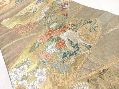 平和屋着物◎六通柄袋帯　王朝絵巻紋　金糸　正絹　逸品　CABM8515nb
