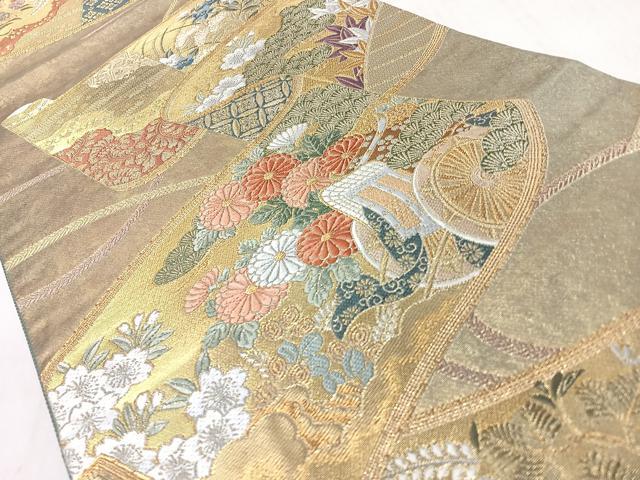 平和屋着物◎六通柄袋帯　王朝絵巻紋　金糸　正絹　逸品　CABM8515nb