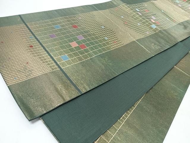 平和屋着物◎六通柄袋帯　幾何学文　金糸　正絹　逸品　CABM8521nb