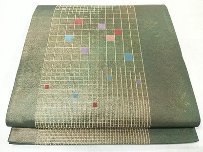 平和屋着物◎六通柄袋帯　幾何学文　金糸　正絹　逸品　CABM8521nb