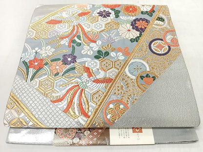 平和屋着物◎西陣　六通柄袋帯　唐織　草花飛鳥文　金銀糸　証紙付き　正絹　逸品　未使用　CABM8523nb