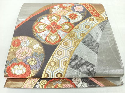 平和屋着物◎六通柄袋帯　唐織　雪輪更紗草花文　金銀糸　正絹　逸品　CABM8524nb