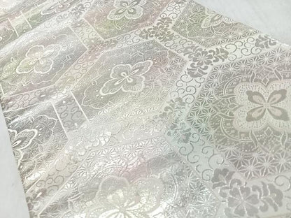 平和屋着物◎六通柄袋帯　亀甲花紋錦　銀糸　正絹　逸品　CABM8526nb