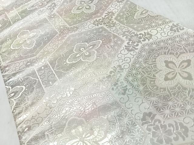 平和屋着物◎六通柄袋帯　亀甲花紋錦　銀糸　正絹　逸品　CABM8526nb