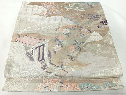 平和屋着物◎六通柄袋帯　平安絵巻文　プラチナ三重箔　正絹　逸品　CABM8533nb