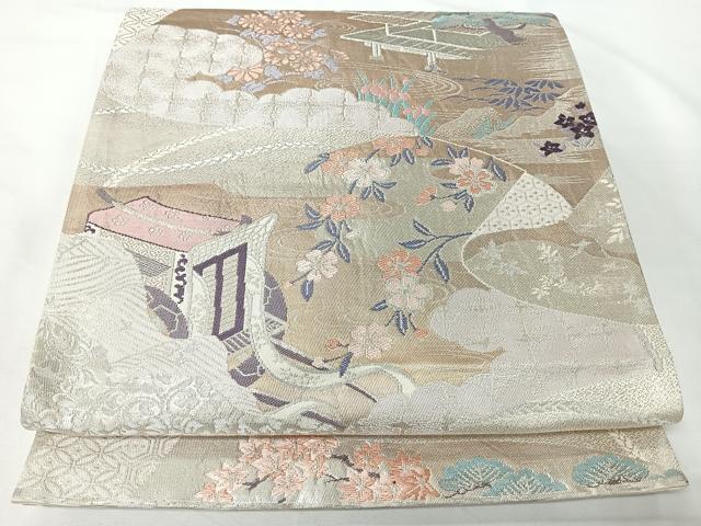 平和屋着物◎六通柄袋帯　平安絵巻文　プラチナ三重箔　正絹　逸品　CABM8533nb