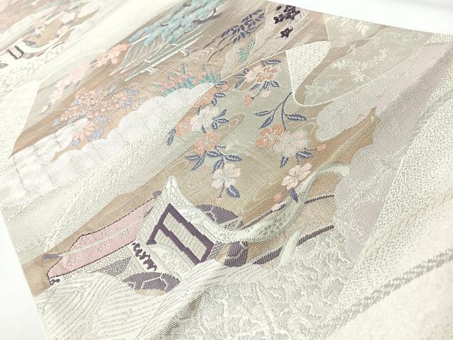 平和屋着物◎六通柄袋帯　平安絵巻文　プラチナ三重箔　正絹　逸品　CABM8533nb