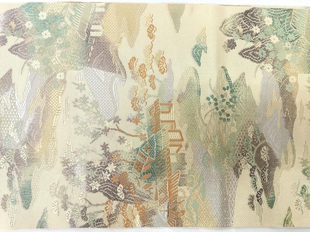 平和屋着物◎八寸名古屋帯　風景文　金糸　正絹　逸品　CABM8534nb