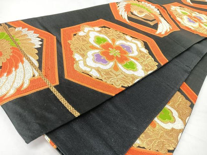 平和屋着物◎六通柄袋帯　唐織　亀甲花鳥文　正絹　逸品　CABM8538nb