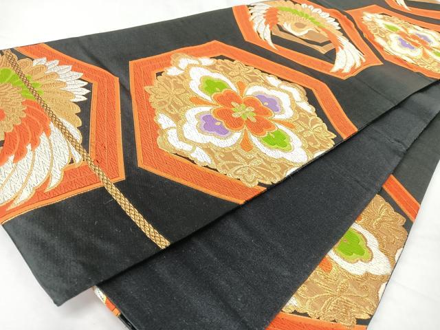 平和屋着物◎六通柄袋帯　唐織　亀甲花鳥文　正絹　逸品　CABM8538nb