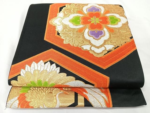 平和屋着物◎六通柄袋帯　唐織　亀甲花鳥文　正絹　逸品　CABM8538nb