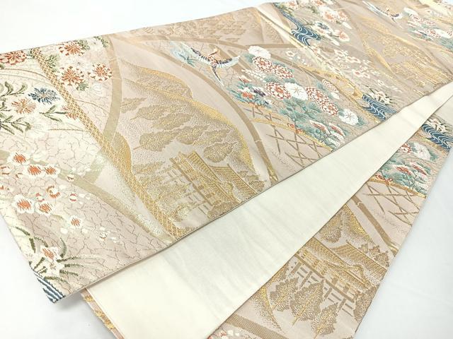 平和屋着物◎六通柄袋帯　風景文　鳳凰　金糸　正絹　逸品　CABM8540nb