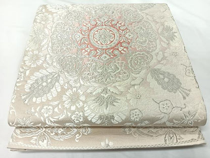 平和屋着物◎六通柄袋帯　唐織　更紗草花文　銀糸　正絹　逸品　CABM8542nb