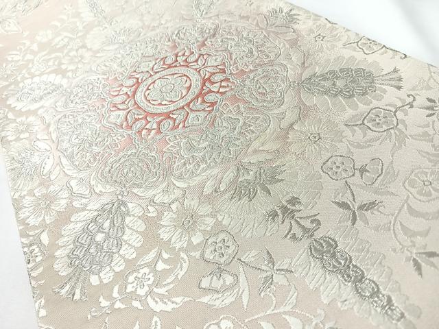 平和屋着物◎六通柄袋帯　唐織　更紗草花文　銀糸　正絹　逸品　CABM8542nb