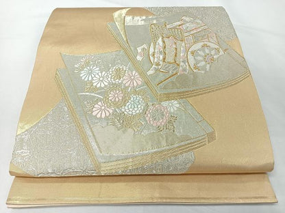 平和屋着物◎六通柄袋帯　唐織　御所車冊子草花文　金銀糸　正絹　逸品　CABM8548nb