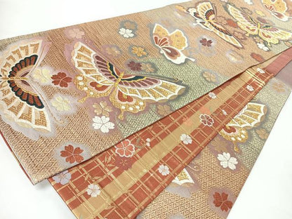 平和屋着物◎六通柄袋帯　唐織　花蝶文　金銀糸　正絹　逸品　CABM8567nb