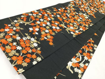 平和屋着物◎六通柄袋帯　紅葉　黒地　金糸　正絹　逸品　CABM8581nb