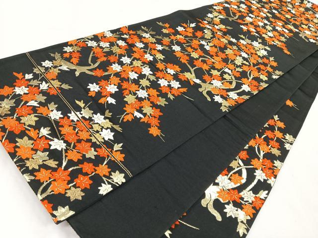 平和屋着物◎六通柄袋帯　紅葉　黒地　金糸　正絹　逸品　CABM8581nb