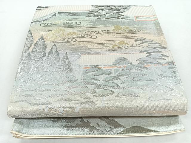 平和屋着物◎西陣　六通柄袋帯　風景文　錦プラチナ箔　証紙付き　正絹　逸品　未使用　CABM8590nb