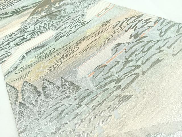 平和屋着物◎西陣　六通柄袋帯　風景文　錦プラチナ箔　証紙付き　正絹　逸品　未使用　CABM8590nb