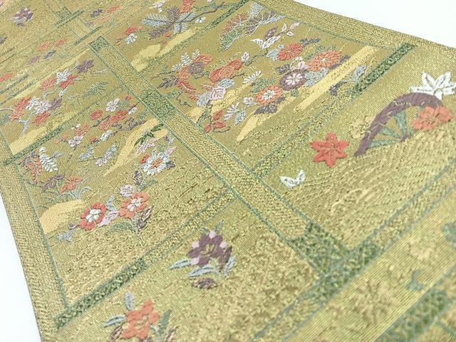 平和屋着物◎六通柄袋帯　唐織　草花文　金銀糸　正絹　逸品　CABM8595nb