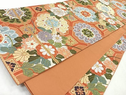 平和屋着物◎六通柄袋帯　唐織　蜀甲華文に草花　金銀糸　正絹　逸品　CABM8598nb