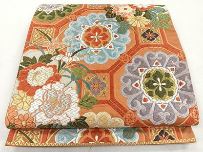 平和屋着物◎六通柄袋帯　唐織　蜀甲華文に草花　金銀糸　正絹　逸品　CABM8598nb