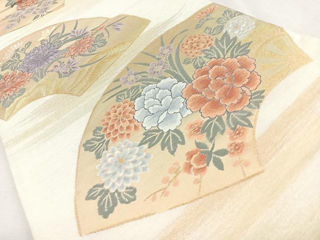 平和屋着物◎明綴　袋帯　彩花扇面　金糸　正絹　逸品　CABM8607nb