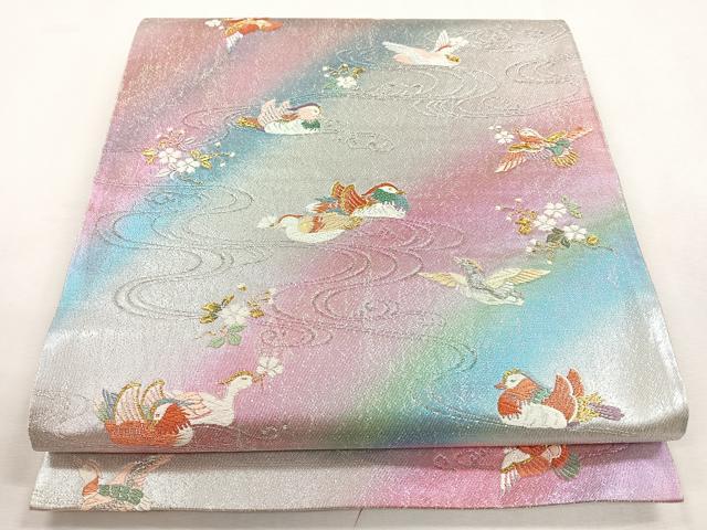 平和屋着物◎六通柄袋帯　唐織　流水鴛鴦草花文　金銀糸　正絹　逸品　CABM8618nb