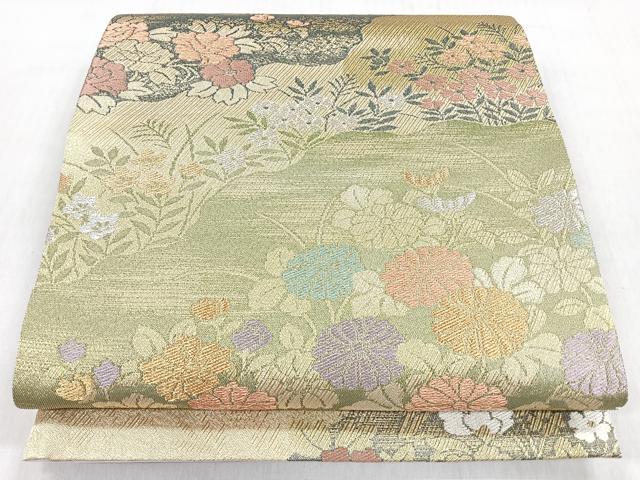 平和屋着物◎六通柄袋帯　雅きら々　道長草花文　金銀糸　正絹　逸品　CABM8623nb