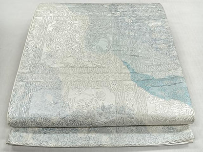 平和屋着物◎六通柄袋帯　花唐草文　銀糸　正絹　逸品　CABM8652nb