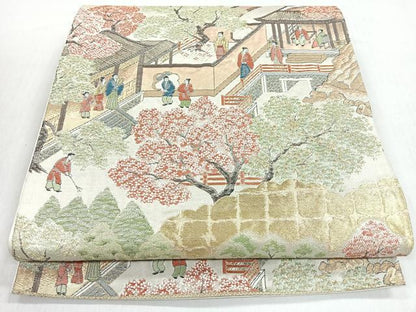 平和屋着物◎六通柄袋帯　人物風景文　金糸　正絹　逸品　CABM8653nb