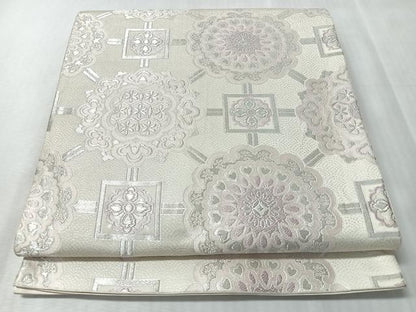 平和屋着物◎六通柄袋帯　更紗花文　銀糸　正絹　逸品　CABM8678nb