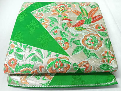 平和屋着物◎六通柄袋帯　花鳥文　銀糸　正絹　逸品　CABM8680nb