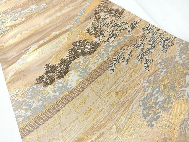 平和屋着物◎九寸名古屋帯　風景文　金糸　正絹　逸品　CABM8710nb