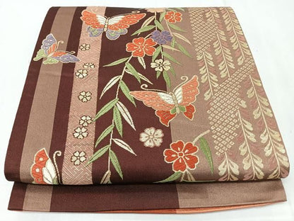 平和屋着物◎六通柄袋帯　唐織　花蝶文　金糸　正絹　逸品　CABM8711nb