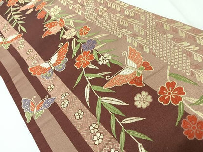 平和屋着物◎六通柄袋帯　唐織　花蝶文　金糸　正絹　逸品　CABM8711nb