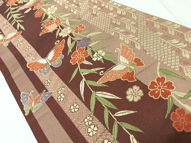 平和屋着物◎六通柄袋帯　唐織　花蝶文　金糸　正絹　逸品　CABM8711nb