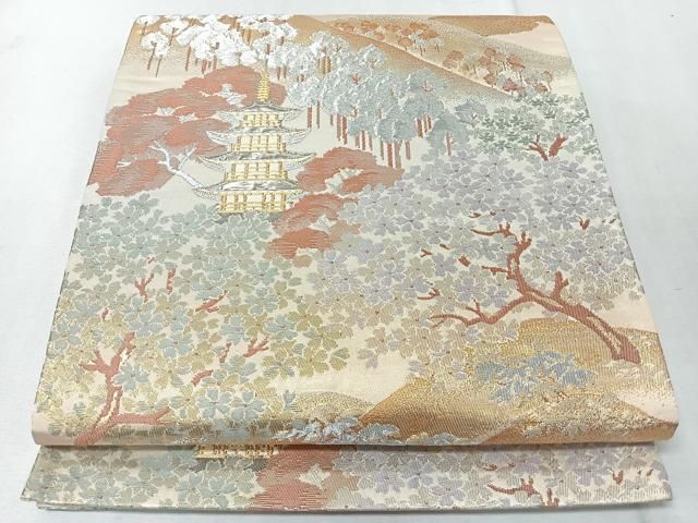 平和屋着物◎六通柄袋帯　遠山風景文　金銀糸　正絹　逸品　CABM8727nb