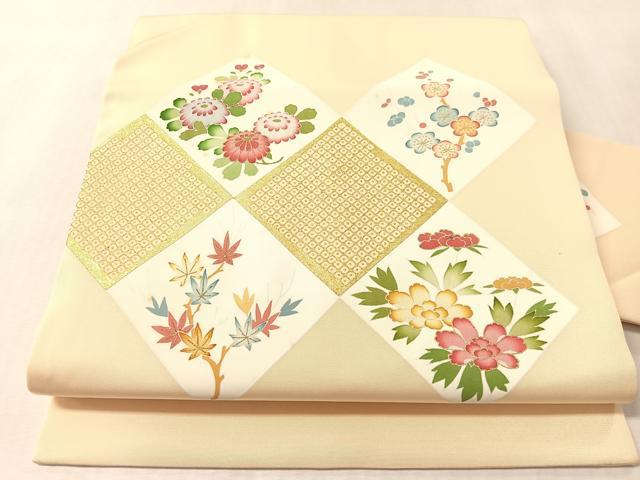 平和屋着物●塩瀬　九寸名古屋帯　菱花文　金彩　正絹　逸品　CABM8802vp