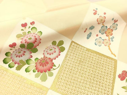 平和屋着物●塩瀬　九寸名古屋帯　菱花文　金彩　正絹　逸品　CABM8802vp
