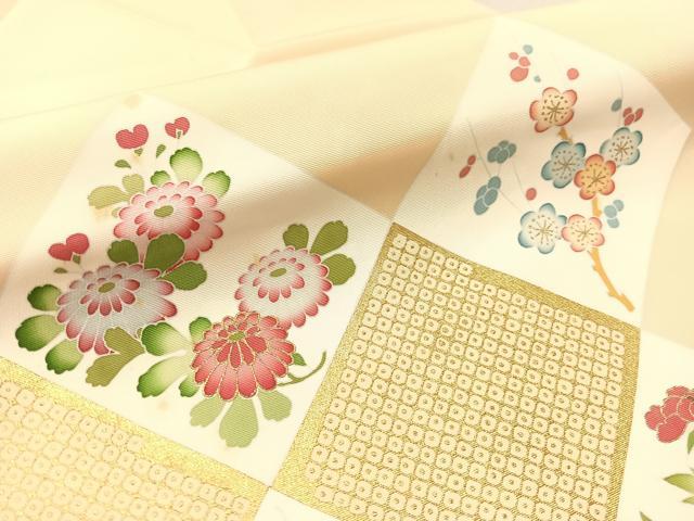 平和屋着物●塩瀬　九寸名古屋帯　菱花文　金彩　正絹　逸品　CABM8802vp