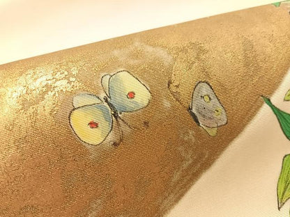 平和屋着物●塩瀬　九寸名古屋帯　作家物　手描き　草花図　金彩　正絹　逸品　CABM8805vp