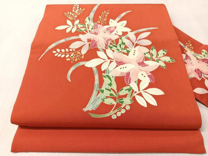 平和屋着物●塩瀬　九寸名古屋帯　草花文　正絹　逸品　CABM8806vp