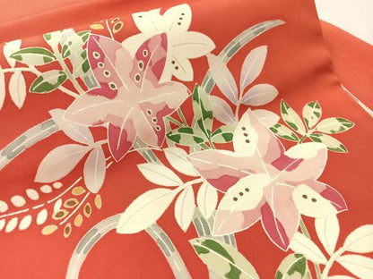 平和屋着物●塩瀬　九寸名古屋帯　草花文　正絹　逸品　CABM8806vp
