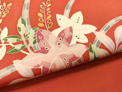 平和屋着物●塩瀬　九寸名古屋帯　草花文　正絹　逸品　CABM8806vp