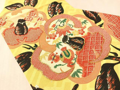 平和屋着物●アンティーク　大正ロマン　九寸名古屋帯　駒刺繍　宝尽し花文　金銀彩　正絹　逸品　CABM8813vp