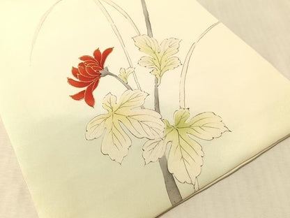 平和屋着物●塩瀬　九寸名古屋帯　手描き　駒刺繍　乱菊　金彩　正絹　逸品　CABM8816vp