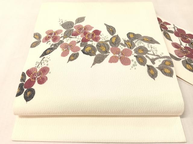 平和屋着物●京友禅作家　山科春宣　九寸名古屋帯　手描き　草花文　金彩　正絹　逸品　CABM8818vp